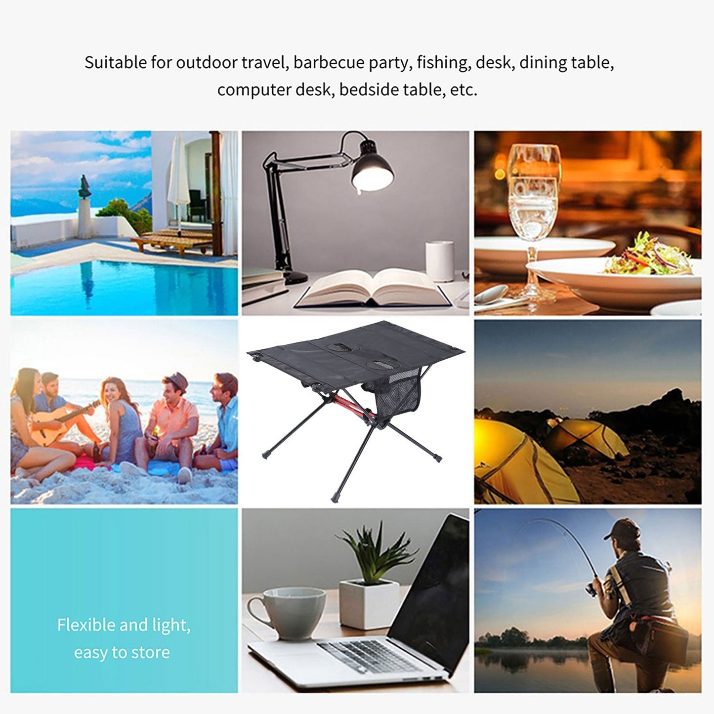 Outdoor Camping Table with Mesh Storage Bag Fordable Desk for Camping BBQ